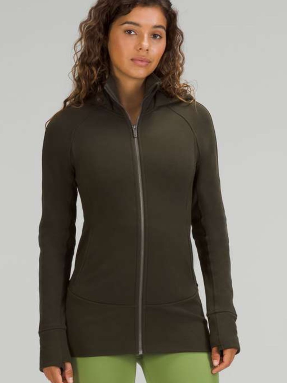 Lululemon Hooded Radiant Jacket in Olive Green Zip-Up - Size 10